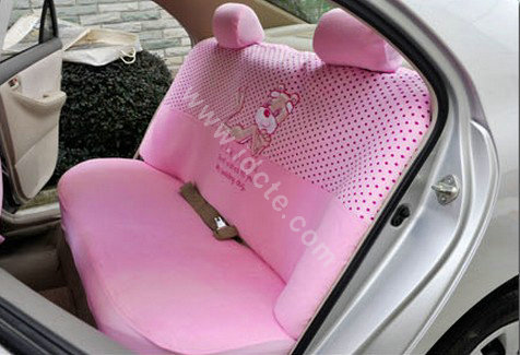 OULILAI Pudding dog Auto Car Front Rear Seat Covers Plush Universal 19pcs - Pink