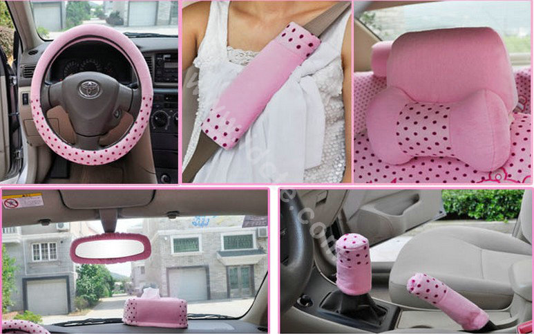OULILAI Pudding dog Auto Car Front Rear Seat Covers Plush Universal 19pcs - Pink