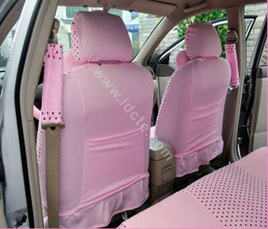 OULILAI Pudding dog Auto Car Front Rear Seat Covers Plush Universal 19pcs - Pink
