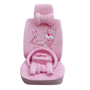 OULILAI Pudding dog Auto Car Front Rear Seat Covers Plush Universal 19pcs - Pink