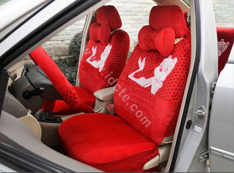OULILAI Pudding dog Auto Car Front Rear Seat Covers Plush Universal 19pcs - Red