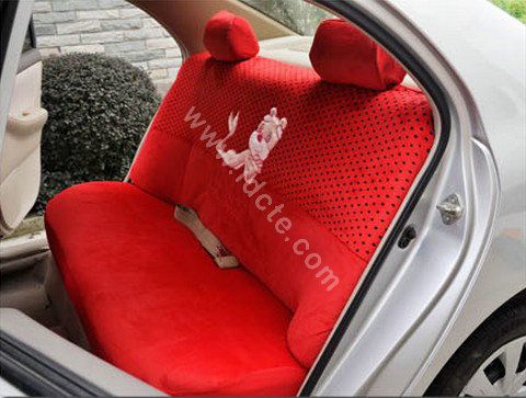 OULILAI Pudding dog Auto Car Front Rear Seat Covers Plush Universal 19pcs - Red