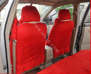 OULILAI Pudding dog Auto Car Front Rear Seat Covers Plush Universal 19pcs - Red