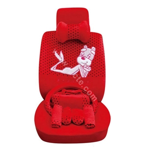 OULILAI Pudding dog Auto Car Front Rear Seat Covers Plush Universal 19pcs - Red