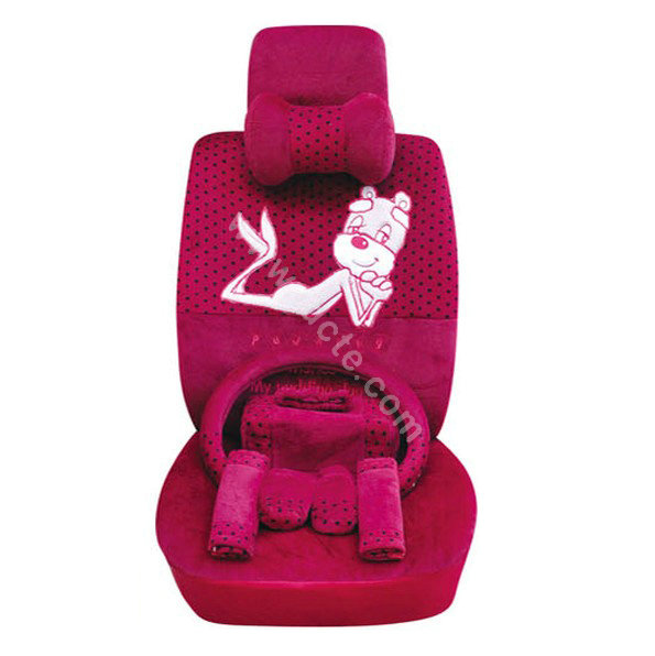 OULILAI Pudding dog Auto Car Front Rear Seat Covers Plush Universal 19pcs - Rose