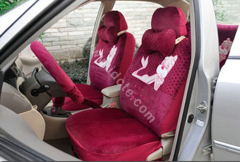 OULILAI Pudding dog Auto Car Front Rear Seat Covers Plush Universal 19pcs - Rose