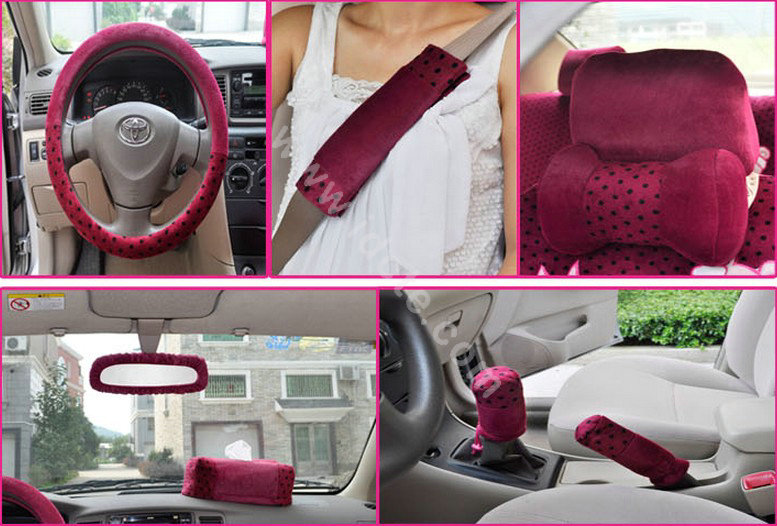 OULILAI Pudding dog Auto Car Front Rear Seat Covers Plush Universal 19pcs - Rose