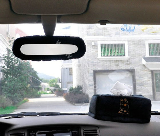 OULILAI Pudding dog Car Front Rear Seat Covers Plush Universal 19pcs - Black