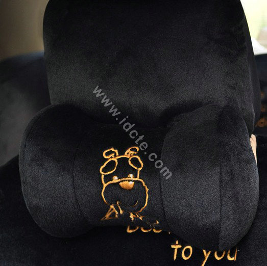 OULILAI Pudding dog Car Front Rear Seat Covers Plush Universal 19pcs - Black