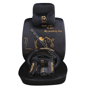 OULILAI Pudding dog Car Front Rear Seat Covers Plush Universal 19pcs - Black