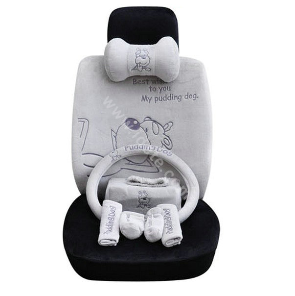 OULILAI Pudding dog Car Front Rear Seat Covers Plush Universal 19pcs - Gray
