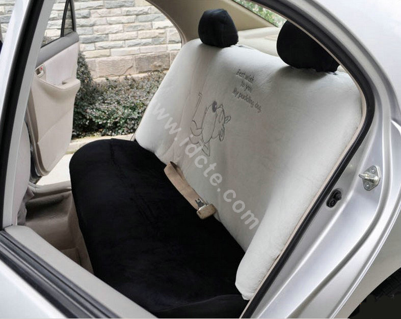 OULILAI Pudding dog Car Front Rear Seat Covers Plush Universal 19pcs - Gray