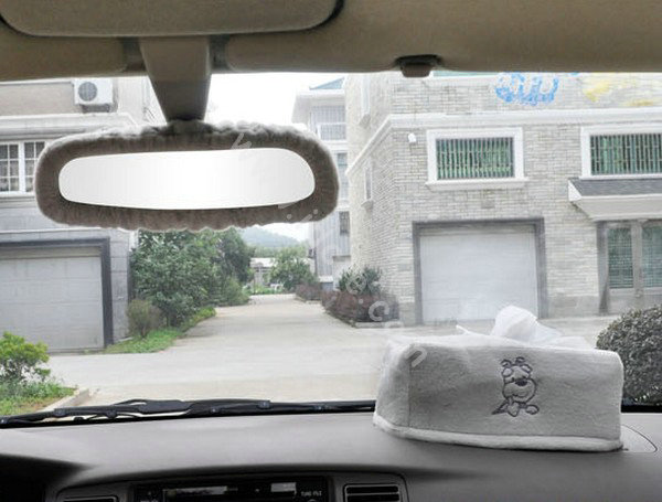 OULILAI Pudding dog Car Front Rear Seat Covers Plush Universal 19pcs - Gray