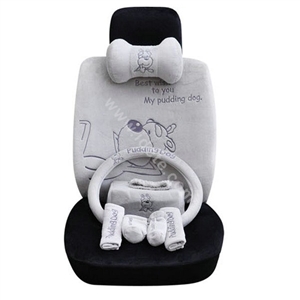 OULILAI Pudding dog Car Front Rear Seat Covers Plush Universal 19pcs - Gray