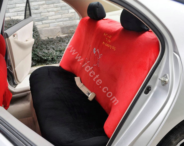 OULILAI Pudding dog Car Front Rear Seat Covers Plush Universal 19pcs - Red