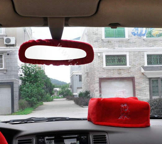 OULILAI Pudding dog Car Front Rear Seat Covers Plush Universal 19pcs - Red