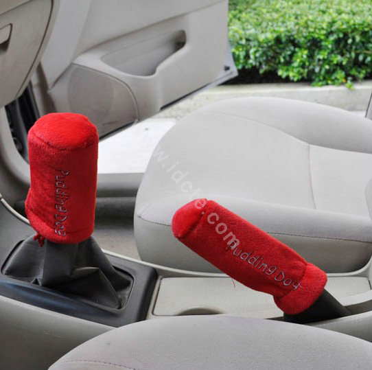 OULILAI Pudding dog Car Front Rear Seat Covers Plush Universal 19pcs - Red