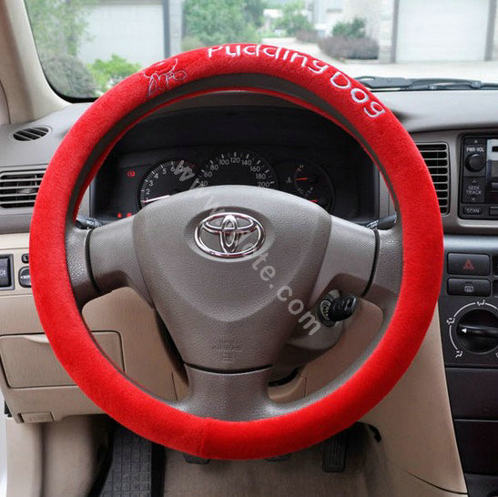 OULILAI Pudding dog Car Front Rear Seat Covers Plush Universal 19pcs - Red