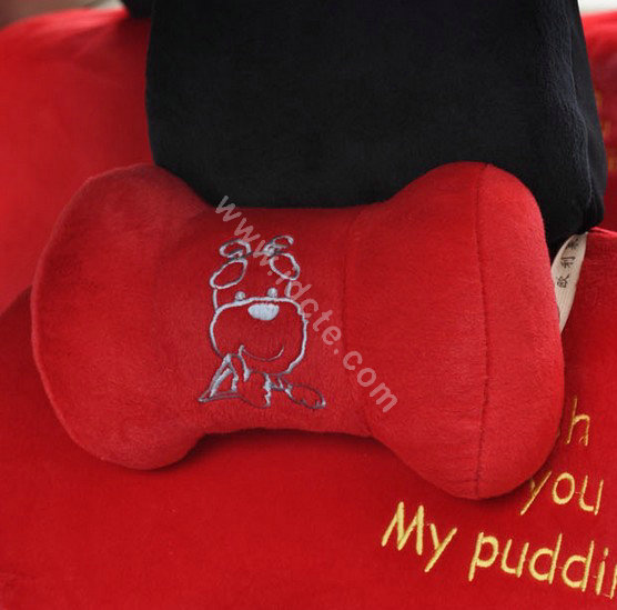 OULILAI Pudding dog Car Front Rear Seat Covers Plush Universal 19pcs - Red