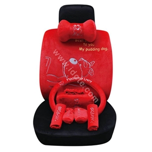 OULILAI Pudding dog Car Front Rear Seat Covers Plush Universal 19pcs - Red