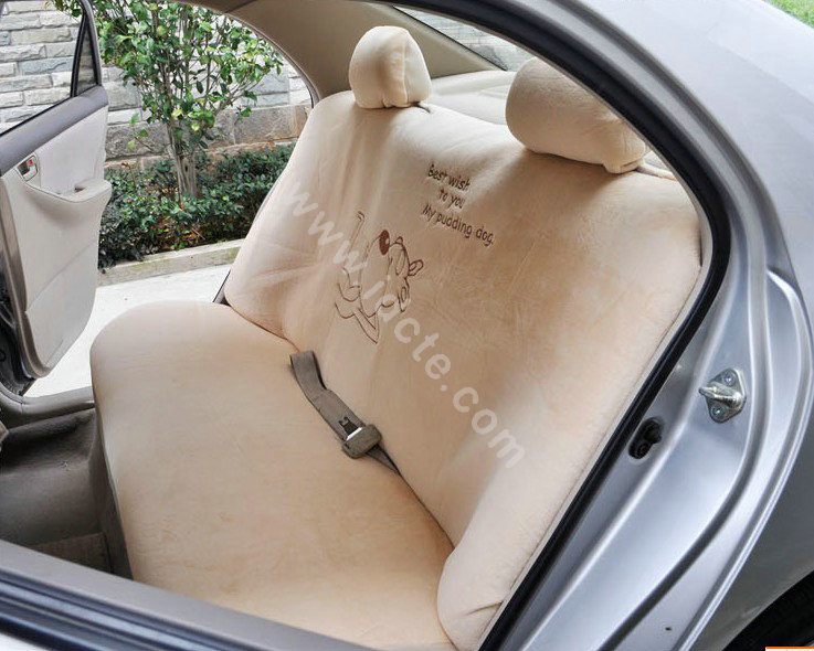 OULILAI Pudding dog Car Front Rear Seat Covers Universal Plush 19pcs - Beige