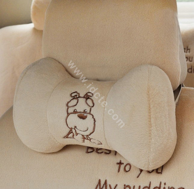 OULILAI Pudding dog Car Front Rear Seat Covers Universal Plush 19pcs - Beige