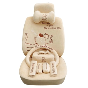 OULILAI Pudding dog Car Front Rear Seat Covers Universal Plush 19pcs - Beige