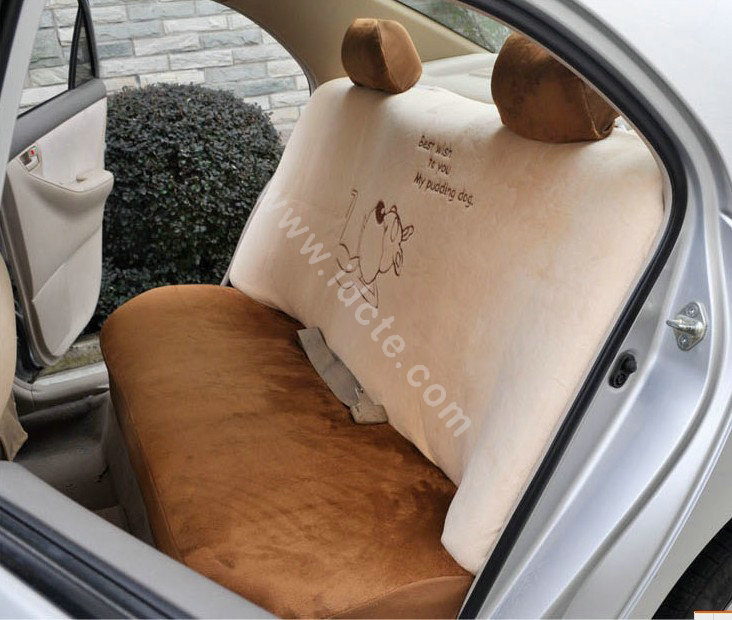 OULILAI Pudding dog Car Front Rear Seat Covers Universal Plush 19pcs - Brown