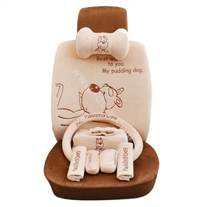 OULILAI Pudding dog Car Front Rear Seat Covers Universal Plush 19pcs - Brown