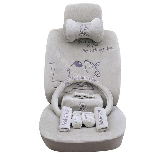 OULILAI Pudding dog Car Front Rear Seat Covers Universal Plush 19pcs - Gray