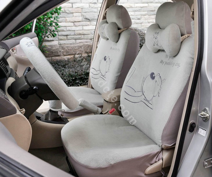 OULILAI Pudding dog Car Front Rear Seat Covers Universal Plush 19pcs - Gray