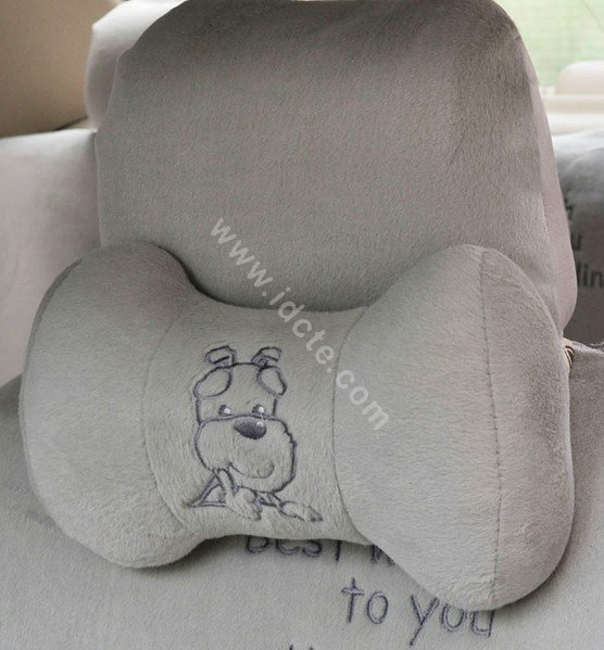 OULILAI Pudding dog Car Front Rear Seat Covers Universal Plush 19pcs - Gray