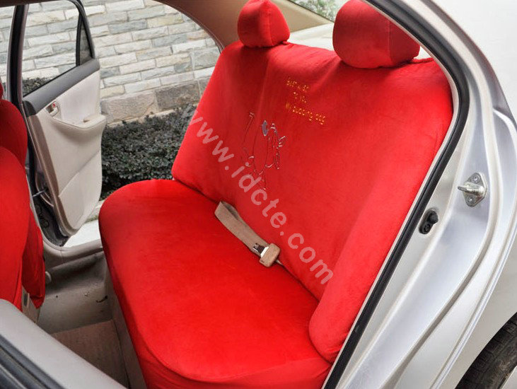 OULILAI Pudding dog Car Front Rear Seat Covers Universal Plush 19pcs - Red