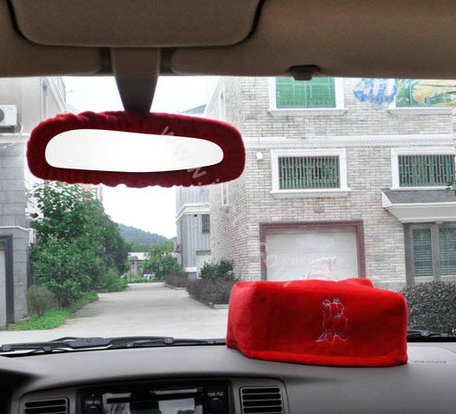 OULILAI Pudding dog Car Front Rear Seat Covers Universal Plush 19pcs - Red