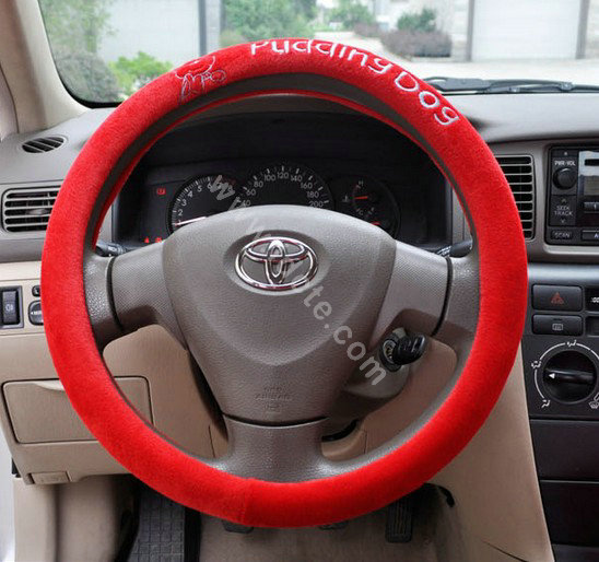 OULILAI Pudding dog Car Front Rear Seat Covers Universal Plush 19pcs - Red