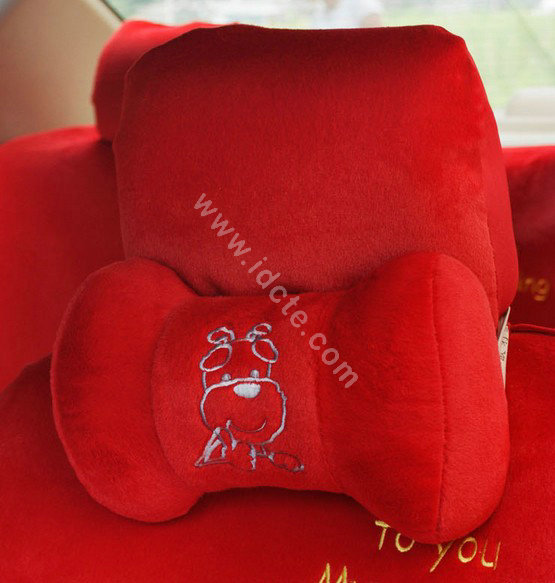 OULILAI Pudding dog Car Front Rear Seat Covers Universal Plush 19pcs - Red