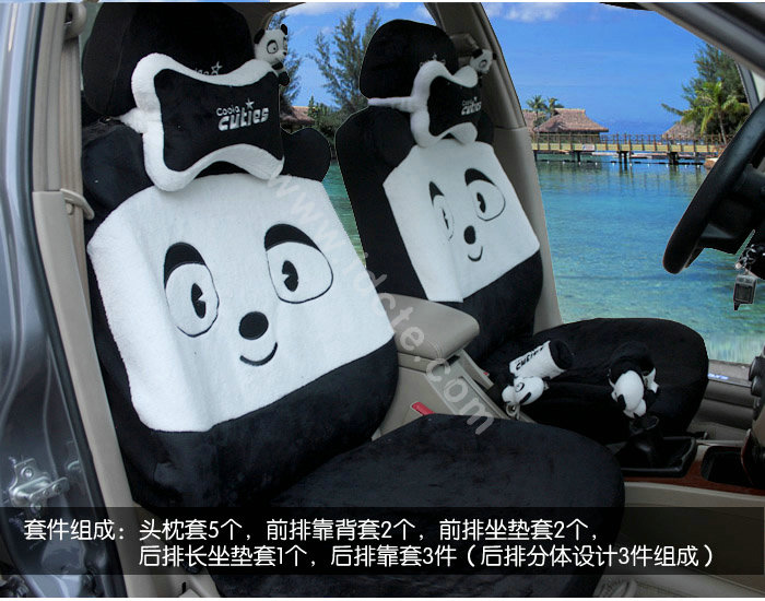 Q Diss Universal Car Front Rear Seat Covers Plush fabrics 13pcs - Black