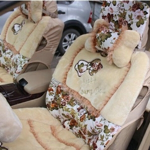 Bow Universal Auto Car Front Rear Seat Cover Cushion Set Plush 8pcs - Beige
