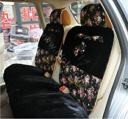 Bow Universal Auto Car Front Rear Seat Cover Cushion Set Plush 8pcs - Black