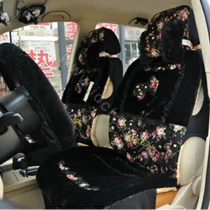 Bow Universal Auto Car Front Rear Seat Cover Cushion Set Plush 8pcs - Black