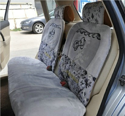 Bow Universal Auto Car Front Rear Seat Cover Cushion Set Plush 8pcs - Grey