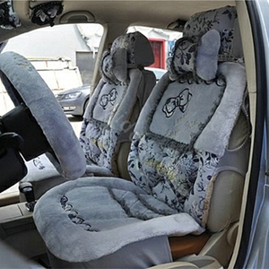 Bow Universal Auto Car Front Rear Seat Cover Cushion Set Plush 8pcs - Grey