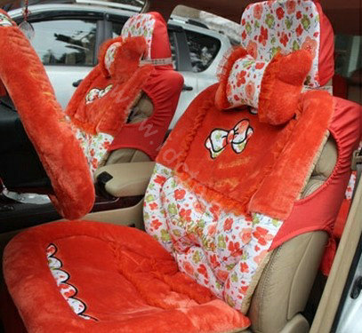 Bow Universal Auto Car Front Rear Seat Cover Cushion Set Plush 8pcs - Orange