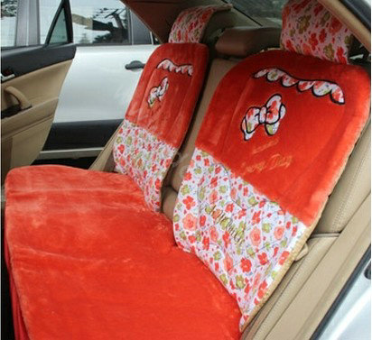 Bow Universal Auto Car Front Rear Seat Cover Cushion Set Plush 8pcs - Orange