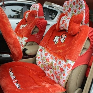 Bow Universal Auto Car Front Rear Seat Cover Cushion Set Plush 8pcs - Orange