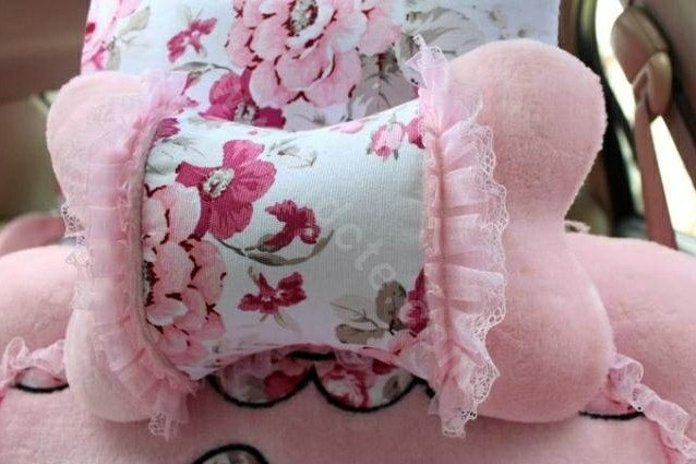 Bow Universal Auto Car Front Rear Seat Cover Cushion Set Plush 8pcs - Pink