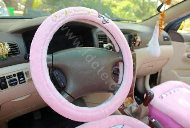 Bow Universal Auto Car Front Rear Seat Cover Cushion Set Plush 8pcs - Pink