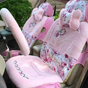 Bow Universal Auto Car Front Rear Seat Cover Cushion Set Plush 8pcs - Pink