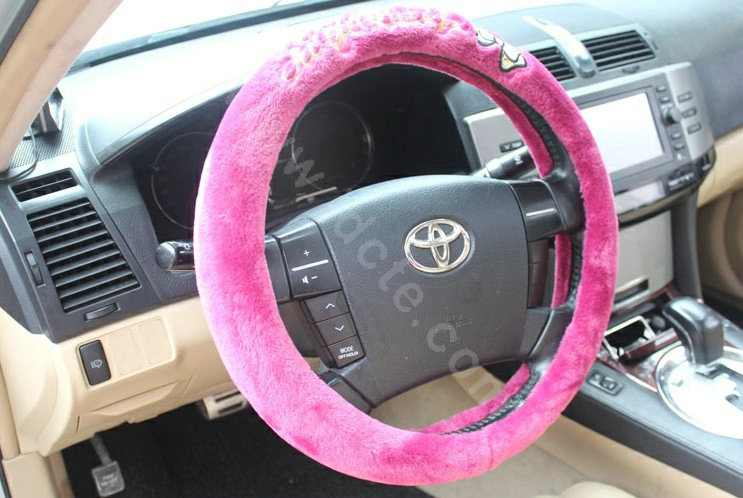 Bow Universal Auto Car Front Rear Seat Cover Cushion Set Plush 8pcs - Rose