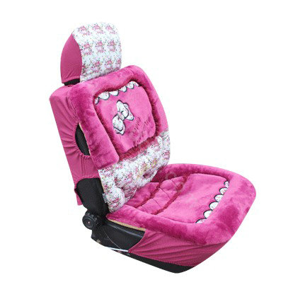 Bow Universal Auto Car Front Rear Seat Cover Cushion Set Plush 8pcs - Rose